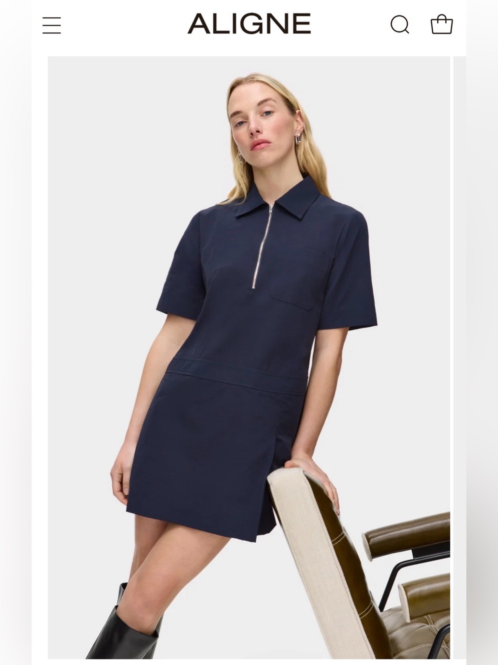 Like New ALIGNE Yolanda Pleated Navy Mini Dress size 0 / XS